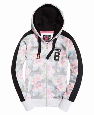 Superdry Osaka 6 Tropical Cipzár Női Kapucnis Pulóver Rózsaszín/Szürke/Fekete | GRQCN0419